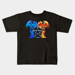 Fantasy Fire And Ice Phoenix Blue Pentagram Kids T-Shirt